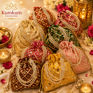 Bolsas de regalo Potli indias hechas a mano al por mayor, ligeras, con espejo y cuentas, multiusos, religiosas, para bodas y fiestas. - Product Image 3