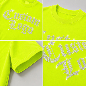 Camiseta Oversize Personalizada con Letras Góticas de Diamantes de Imitación para Hombre, Estilo Urbano, Manga Corta, Tejida, Cuello Redondo, Gráfico, Amarilla - Product Image 6