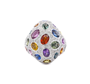Glam Women's Cocktail <b>Ring</b> With Oval Natural Gemstones Pave Setting 925 Silver Plated Party Jewelry Gift - Product Image 2