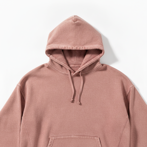 Sweat-shirt à capuche personnalisé en molleton de coton épais avec logo 3D en relief, coupe oversize, style streetwear unisexe, vierge, couleur beige, vente en gros - Product Image 4