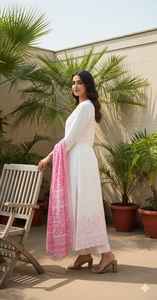 Conjunto de Kurta Larga con Pantalón y Dupatta de Lona para Mujer, 3 Piezas, Elegante, Festivo, Étnico, Midi, 100% Poliéster - Product Image 3