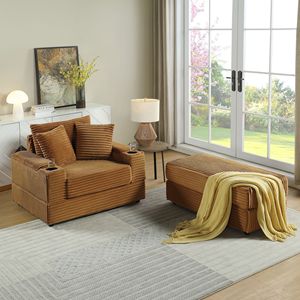 Set Soggiorno Accogliente: Divano Profondo con 2 Cuscini Decorativi e Pouf, Comodo per l'Intrattenimento Domestico - Product Image 1