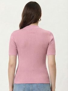 Camiseta Básica de Oficina para Mujer, Cuello Redondo, Tejido Acanalado, Casual, 100% Algodón, Anti-Pilling, Manga Corta, Esencial para el Verano - Product Image 1