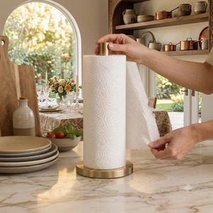 Support de papier essuie-tout autoportant avec base en métal noir et accent feuille d'or, pour comptoir de cuisine moderne - Product Image 5