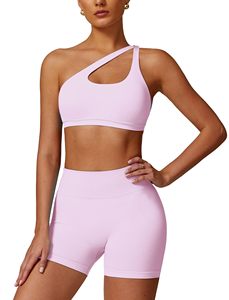Conjunto de Yoga sin Costuras de 2 Piezas, Top Corto de Cintura Alta y Pantalones Cortos, Color Sólido, Espalda Cruzada, Ropa Deportiva para Mujer - Product Image 5