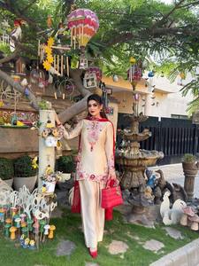Fully Stitched & Ready to Wear <b>Women</b> Satin Embroidered <b>Kurta</b> Set With Dupatta Traditional Indian Pakistani Wedding Party Wear - Product Image 5