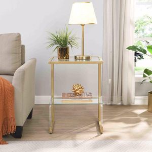 2-Tier Acrylic Glass End Table Golden <b>Side</b> Table for Living Room and Bedroom Elegant Coffee Table Design - Product Image 3