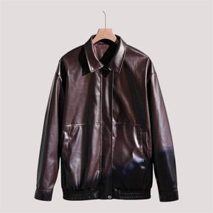 Brown Premium Quality Varsity <b>Jacket</b> Zipper Leather Look <b>Men's</b> Bomber Coat Cotton Lining Winter Outerwear - Product Image 1