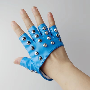 Mitaines en cuir véritable demi-doigts, style gothique punk rock, avec rivets, anti-boulochage, durables, pour hommes et femmes, toutes saisons - Product Image 6