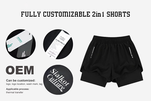 Short de sport personnalisé OEM pour hommes Short de sport d'entraînement à la taille élastique solide double couche poches doublées 2-en-1 - Product Image 6