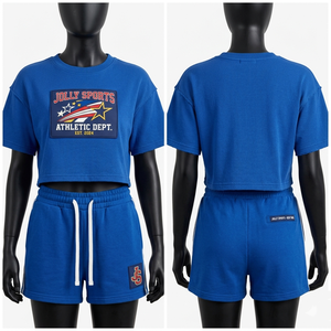 Women Cotton Jersey 200 GSM Black T Shirt Short Set Soft Breathable Fabric <b>Rhinestone</b> Custom Logo 100% Cotton Crop <b>Top</b> & Shorts - Product Image 3