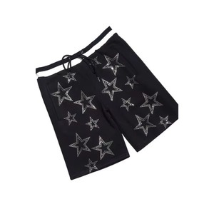 Ensemble T-shirt et short en coton délavé style streetwear vintage avec strass, faible MOQ, pour hommes - Product Image 3