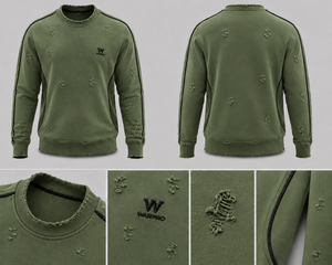 เสื้อสเวตเตอร์คอกลมสีเขียวมะกอกสำหรับผู้ชาย Warpro ทรงปกติ ผ้าฝ้ายถัก สวมใส่สบายๆ ในฤดูใบไม้ร่วง ดีไซน์แบบทำเก่า - Product Image 6