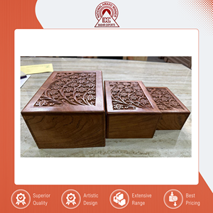 Bashir Exports Direct Factory Price High Quality Rectangular Carved Sheesham Wood Cremation Urns Set 3 Handmade Grade - Product Image 5