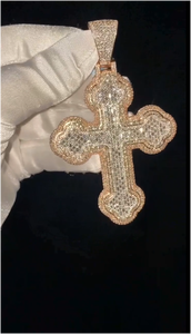 สร้อยคอจี้รูปกางเขนขนาดใหญ่แบบฮิปฮอป ชุบเงินและโรสโกลด์สองสี ประดับเพชรโมอิสซาไนต์เต็มเม็ด สำหรับวันครบรอบทางพุทธศาสนา - Product Image 3