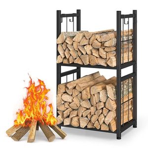 Modern Steel <b>Log</b> Holder Rectangle Firewood Storage <b>Rack</b> Powder Coated Black Outdoor <b>Indoor</b> Fireplace Accessory - Product Image 1