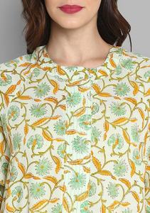 ชุดเดรสผ้าฝ้ายพิมพ์ลายดอกไม้สำหรับผู้หญิงชุดเดรสที่สมบูรณ์แบบสำหรับปาร์ตี้งีบหลับผ้าคอตตอนแขนยาวสีส้ม - Product Image 3