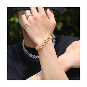 AMBER JEWELS 18k Solid Gold Rhodium Plated Chain Link <b>Bracelet</b> Unisex Classic Style IGI Certified Wedding Gift - Product Image 1