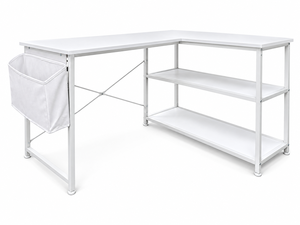 Modern L-Shaped Computer <b>Desk</b> <b>with</b> <b>Storage</b> Shelves Drawer Side Pocket Durable <b>White</b> Frame - Product Image 1