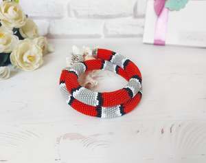 Collier Gothique Serpent Corail, Collier Homme Perles Rouges Serpent Laité, Bijou Ouroboros, Cadeau Anniversaire Papa - Product Image 1