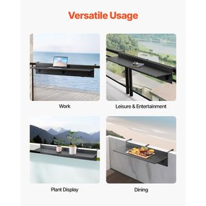 Table pliante pour balustrade de balcon 12 x 48, table de bar extérieure pour balustrades, capacité de charge de 50 lb, table suspendue pour balcon - Product Image 6
