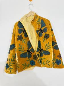 Wholesale Handmade Floral Embroidery <b>Velvet</b> Lightweight Blouson Mandarin Collar Boho Vintage Open Front Winter <b>Women</b> <b>Jacket</b> - Product Image 2