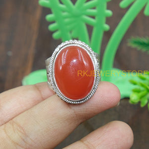 Natural Carnelian Oval Cabochon <b>Ring</b> 925 Sterling Silver Handmade <b>Statement</b> <b>Ring</b> Vintage Boho Carnelian Jewelry Gift For Women - Product Image 6