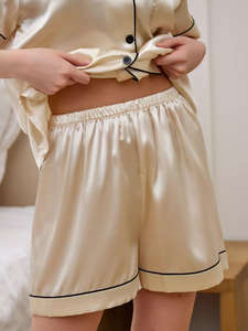 Ensemble de pyjama court en satin pour femmes, deux pièces, boutonné, manches courtes, vêtements de nuit - Product Image 5