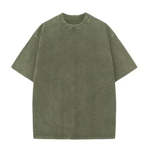 เสื้อยืดคอตตอนโอเวอร์ไซส์สำหรับผู้ชาย คอกลม แขนสั้น สีพื้น ผ้าเจอร์ซีย์ลำลอง ซักแล้ว ทรงหลวม สไตล์วินเทจ - Product Image 4
