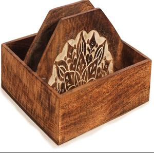 Caja de pañuelos de madera tallada a mano de lujo, diseño floral, portapañuelos decorativo - Product Image 4