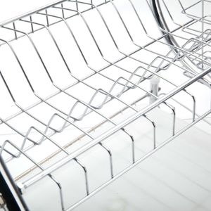 Scolapiatti a 2 livelli in acciaio inossidabile con porta posate e ripiano per cucina - Product Image 6