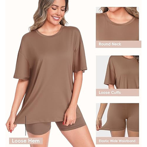 Conjunto de Dos Piezas de Camiseta Holgada Informal para Mujer y Pantalones Cortos, Ropa de Salón a la Moda - Product Image 4