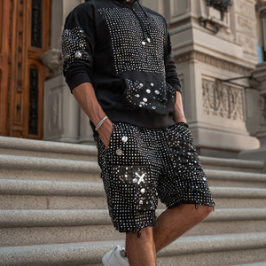 Pantalones Cortos de Invierno con Pedrería OEM para Hombre, Estilo Urbano, de Forro Polar con Cordón en la Cintura - Product Image 5