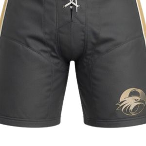 Men Black Gold Sublimated Ice Hockey V Neck Striped Jersey Shorts Set Polyester Sports Uniform Training Wear <b>Athletic</b> Team - Product Image 6