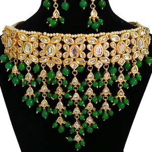 Indian Classic Women's Choker Wedding Engagement Anniversary Party Green Traditional Crystal Kundan Faux Pearl Alloy Gold <b>Gift</b> - Product Image 2