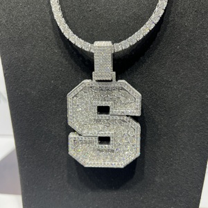 Collar de Lujo con Letra S Personalizada, Chapado en Oro, Plata S925 Certificada IGI, con Diamantes Corte Pera, Pasa Prueba de Diamantes, Estilo Hip Hop - Product Image 3