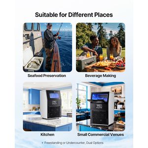 Macchina Professionale per Ghiaccio in Acciaio Inox da Banco, Produzione 80 Libbre/24h, Capacità di Stoccaggio 12 Libbre, 32 Cubetti per Ciclo - Product Image 2