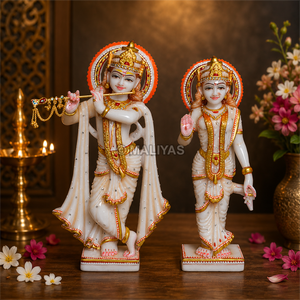 Marble ISKCON Radha Krishna Statue | White Marble Radha Krishna Murti | Handcrafted Devotional Idol | MALIYAS Jaipur - Product Image 1