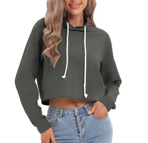 เสื้อฮู้ดไหมพรมผู้หญิงแบบสั้น สไตล์ลำลองสำหรับฤดูหนาว กันน้ำ ระบายอากาศได้ดี สีพื้น พิมพ์ลาย แฟชั่นล่าสุด คุณภาพขายส่ง - Product Image 2