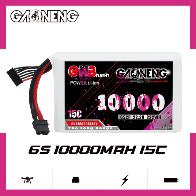 GAONENG GNB 10000mAh 6S 22.2V 15C 21700 Li-ion Battery High Capacity Pack with XT60 Plug for Long Range FPV Drone Quadcopter