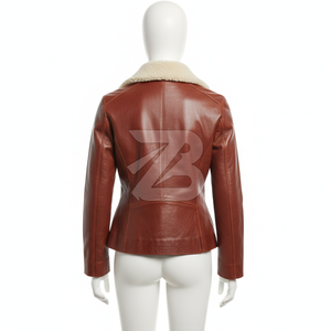 Chaqueta de Aviador de Cuero Genuino para Mujer con Logotipo Personalizado, Cuello de Piel de Oveja, Abrigo de Invierno, OEM ODM, Chaquetas para Mujer - Product Image 5