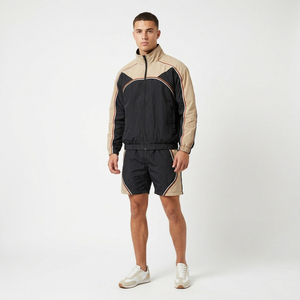 Unisex Nylon Track Top And Relaxed <b>Shorts</b> Set Color Block 2 Piece Tracksuit Set <b>Men</b> <b>Zip</b> Jacket <b>Shorts</b> Quick Dry Sporty Tracksuit - Product Image 5