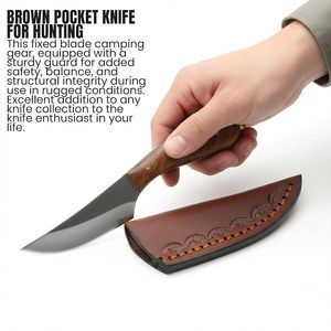 Cuchillo de Supervivencia y Caza Delgado de 4.5 Pulgadas, Hoja Recta de Acero Inoxidable con Empuñadura de Madera, Funda Marrón, Grado Industrial OEM - Product Image 4