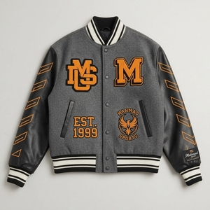 Chaqueta Varsity con diseño de bordado personalizado para invierno, hecha para uso en calle o informal, con mangas completas y de cuero, unisex. - Product Image 5
