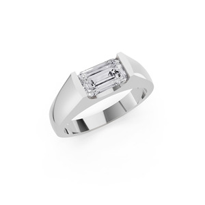 Bague de fiançailles et de mariage Aarinya Sovereign Horizon pour homme, en or 14 carats, avec diamant de laboratoire taille émeraude, demi-sertie, certifiée IGI - Product Image 6