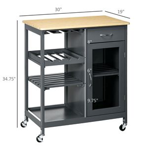 Carrello da Cucina Moderno in Acciaio e Rovere con Portabottiglie e Ripiani Regolabili - Carrello Multiuso Portatile - Product Image 3