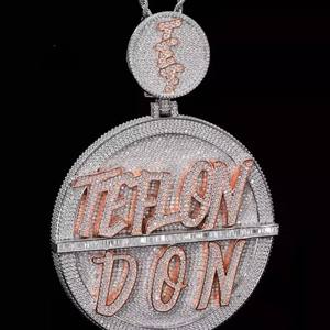 Colgante Personalizado con Símbolo, Plata 925, Redondo, con Incrustaciones de Moissanita VVS, Oro Rosa, Letra en Relieve, Joyería Hip Hop - Product Image 2