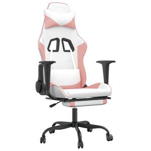 Silla de Juego Ajustable de Cuero Sintético Blanco y Rosa, Cómoda y Elegante para Gamers - Product Image 2