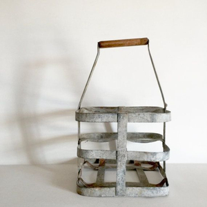 Metal Wine Bottle Carrier With Wooden Handle Antique Style Minimalist Design For Home Decor Handmade Iron Wine <b>Racks</b> - Product Image 1