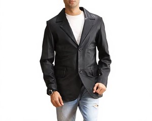 Blazer Negro para Hombre GLOBAL LEATHER, 100% Poliéster, Cuello Mao, Cierre de Cremallera, Transpirable, Corte Regular, Estilo Americano, Tejido - Product Image 1